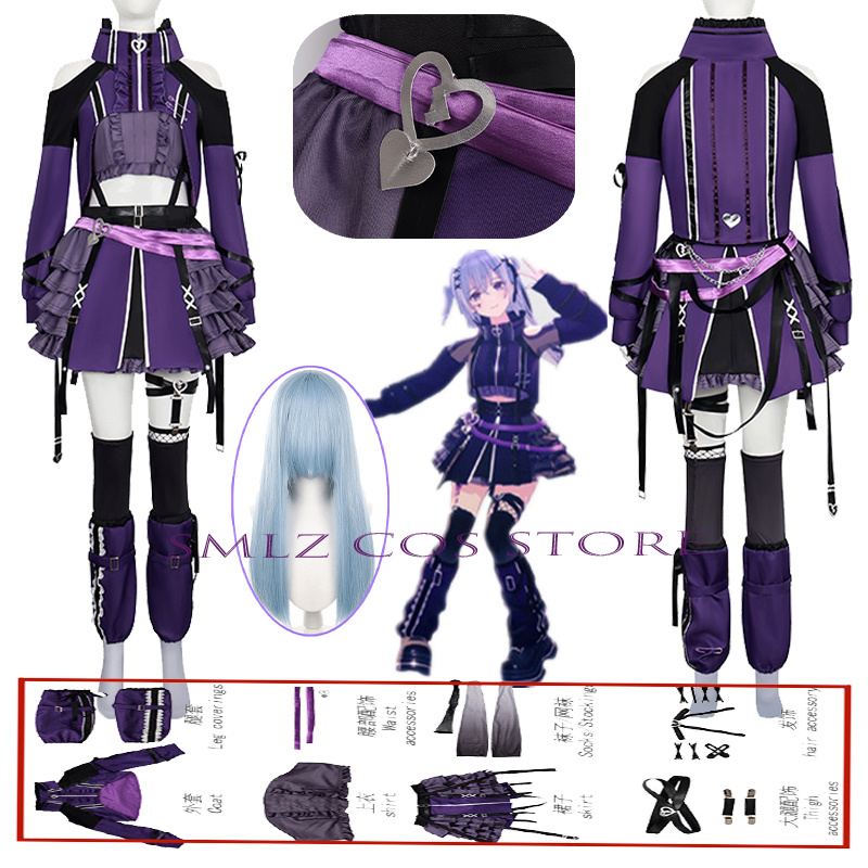 Anime Cosplay Wigs - スズキハナコスプレアニメコラボシリーズ：ゲームハナスズキイアイドルコスチューム女性用パープルユニフォーム小道具ウィッグセット衣装ハロウィンパーティー