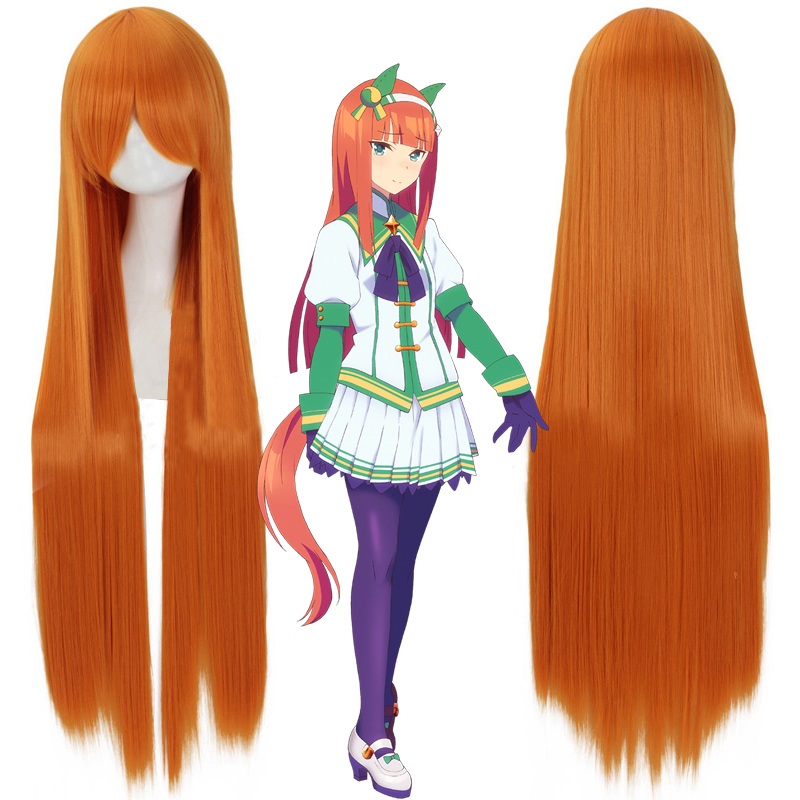 Anime Cosplay Orange Hair - プリティーダービー メイデン コスプレウィッグ 02：サイレントスズカ オレンジ ロングストレートヘア