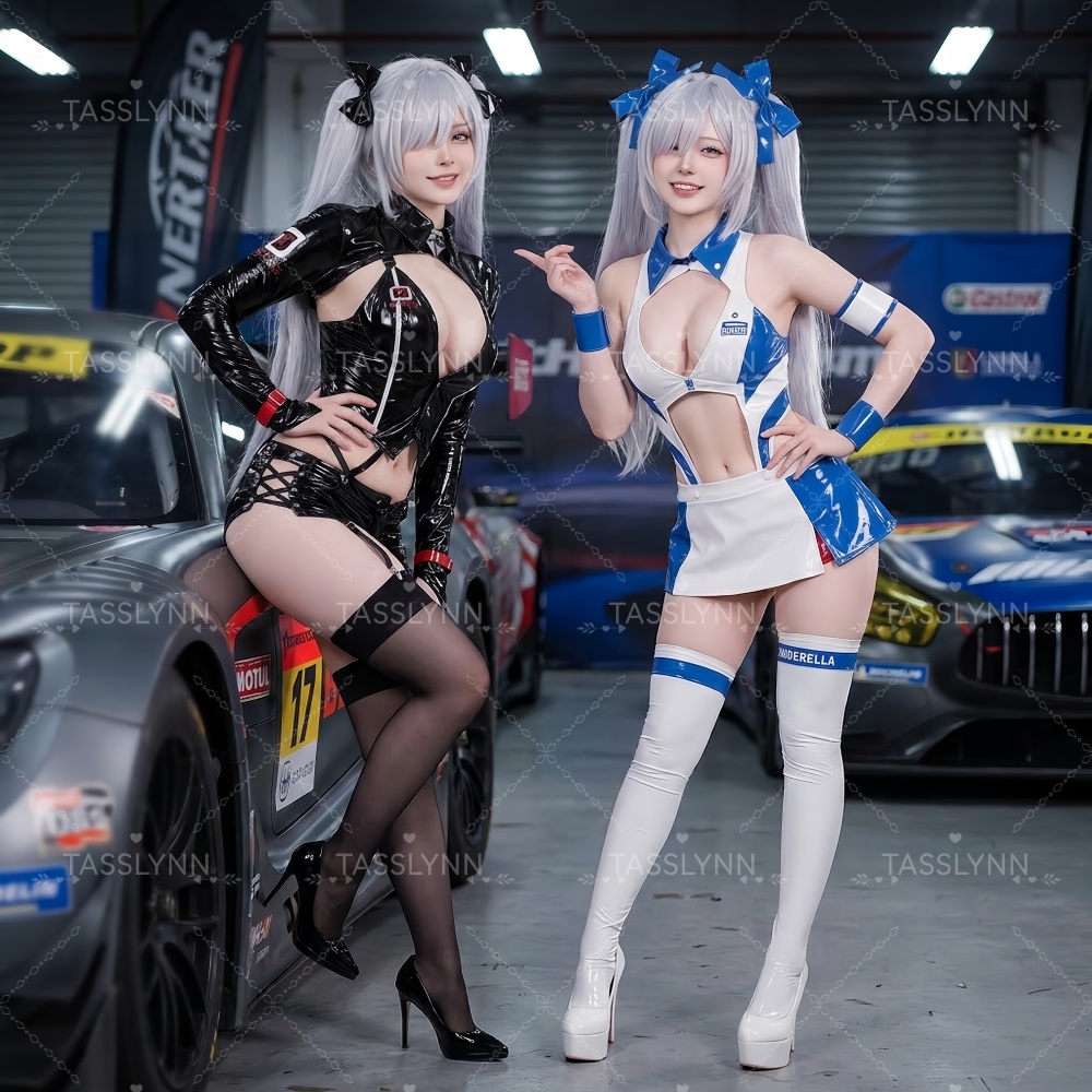 Anime Cosplay Black Girl - シンデレラ・レースのコスプレ衣装、光沢のあるPU素材のレーシングガール風コスチューム。白と黒の2種類のスタイルがあり、女性向け。コミックコンやハロウィンに最適。