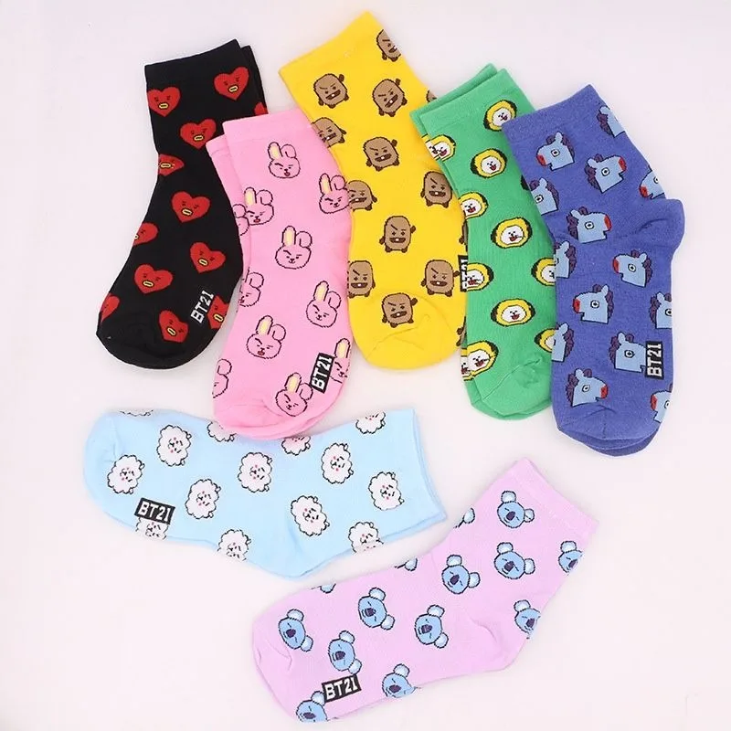 Cosplay Korean Anime - かわいい BT21 漫画靴下かわいいミッドチューブソックスアニメ TATA CHIMMY COOKY