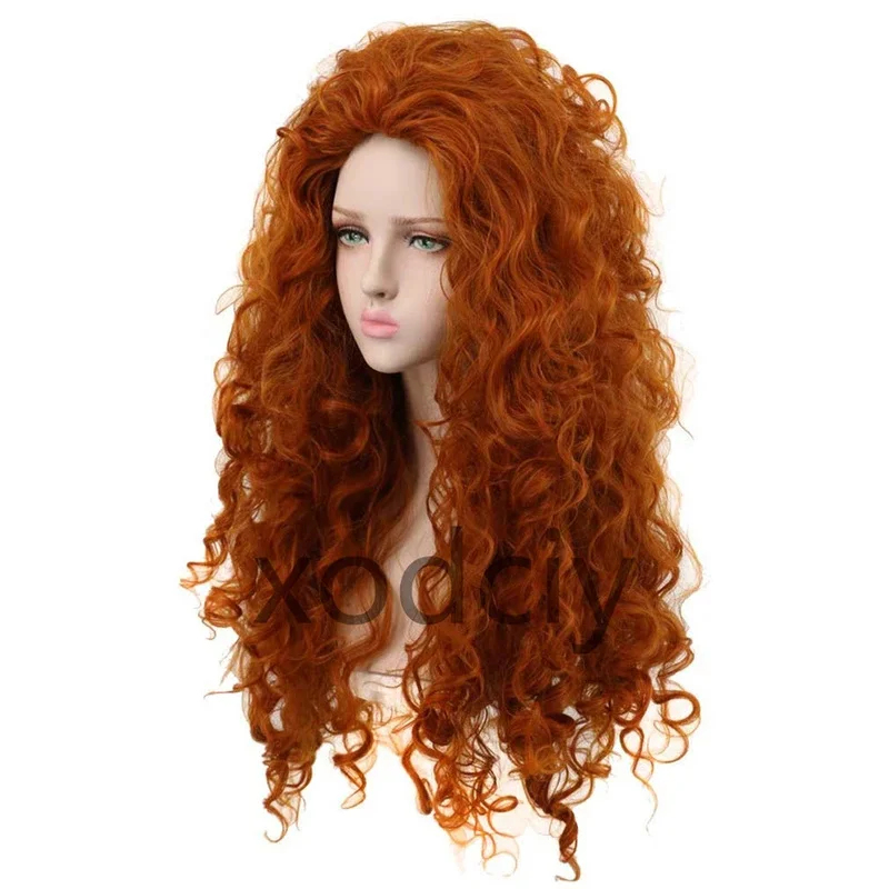 Anime Cosplay Orange Hair - EW5DY20映画勇敢なプリンセス メリダ コスプレ メイ リダ 耐熱ロングオレンジカーリー合成毛ウィッグ