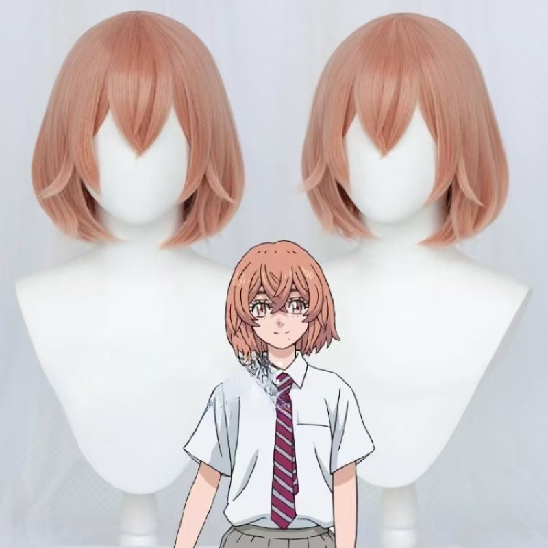 Anime Cosplay Orange Hair - 東京リベンジャーズ 赤葉日向 コスプレウィッグ オレンジピンク ショートボブ 合成毛