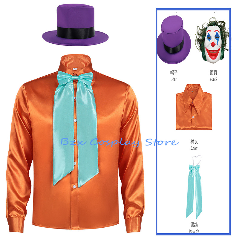 Anime Cosplay Mask - バットクラウンコスプレアニメ黒騎士ジョーカーコスチューム男性用オレンジシャツネクタイ帽子マスク小道具スーツハロウィンホラープレイ衣装