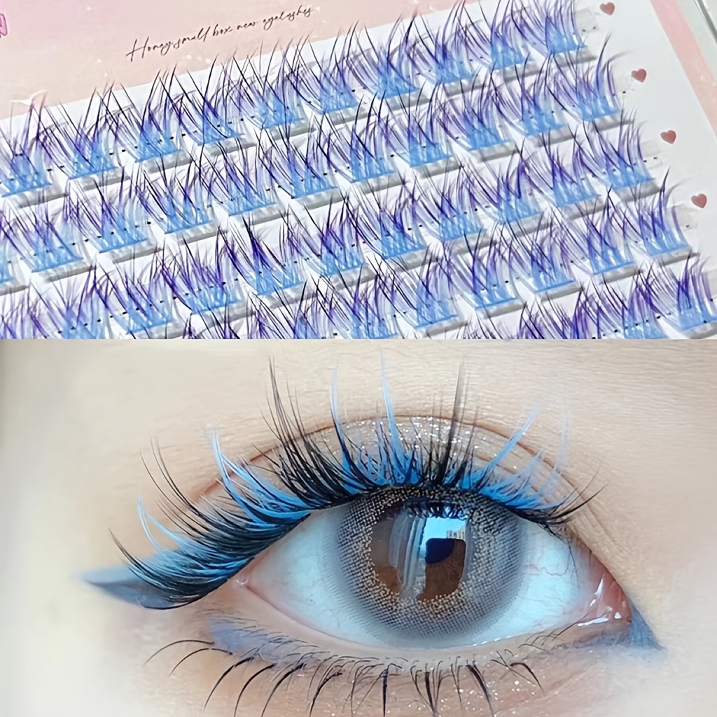 Anime Cosplay Lashes - ミクシャオヘ カラフルまつげ 60束 簡単装着 ナチュラルマンガアイスタイル パーティー