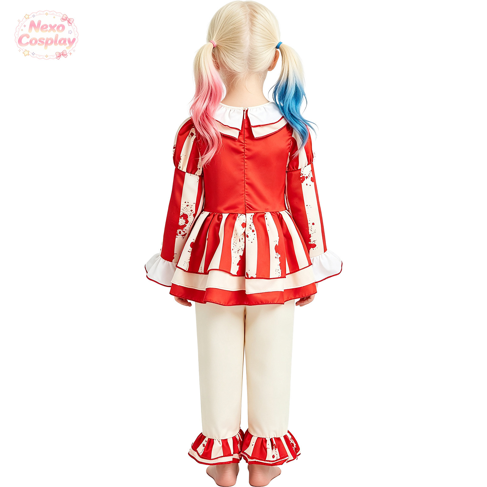 子供赤白ストライプホラークラウンスーツハロウィンコスプレ衣装 - Anime Cosplay Red のレビューと価格