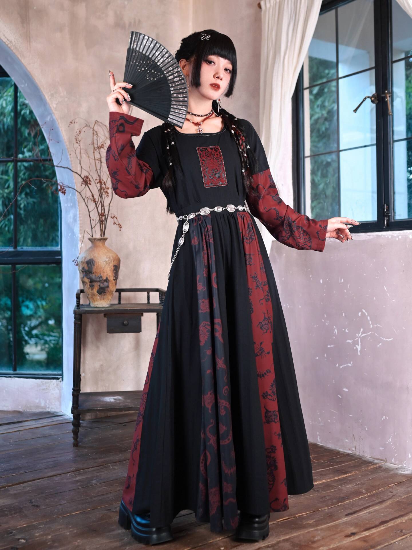 新改良国風ロングスカート 国風プリントデイリースカート フィ - Anime Cosplay Red のレビューと価格
