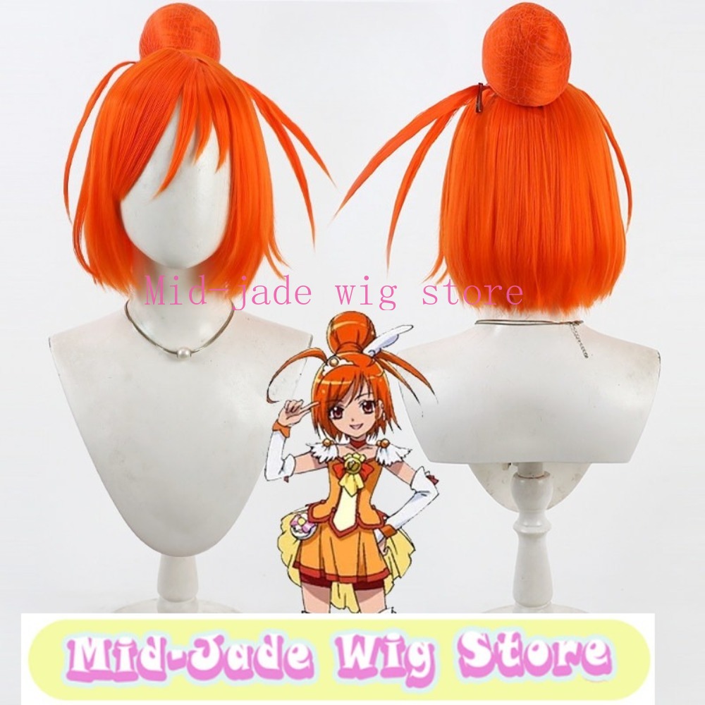スマイルプリキュア 火野明音 コスプレウィッグ 耐熱ファイバ - Anime Cosplay Orange Hair のレビューと価格