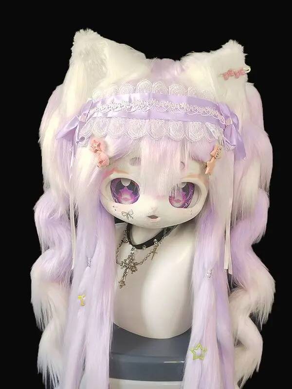 手作りキグフーリーコスチュームヘッド、かわいい猫ケモノマスク - Anime Cosplay Mask のレビューと価格