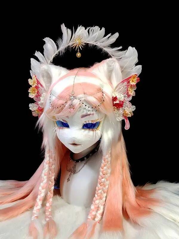 手作りキグフーリーコスチュームヘッド、かわいい猫ケモノマスク - Anime Cosplay Mask のレビューと価格